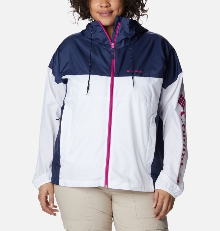 Women\'s Columbia Flash Challenger Novelty Windbreaker Jackets White / Navy | Plus Size CA-OL416